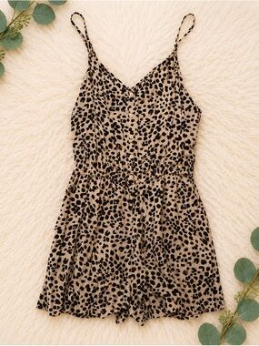 Leopard Print Button-Front Romper in Tan and Black